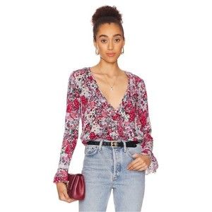 NWT Free People Heat Wave Long Sleeve Floral Bodysuit in Rose Garden Combo